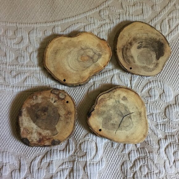 Four Rustic Wood Trunk Coaster Set - Picture 5 of 8